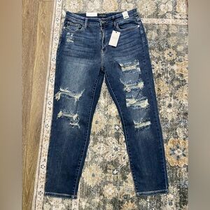 Judy Blue Dark Distressed boyfriend Jeans high waist 13/31 NWT
